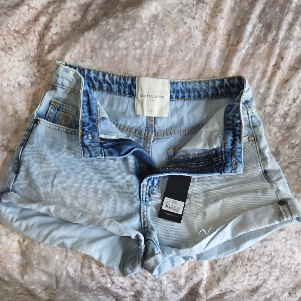 One Teaspoon Pale Blue Denim Rolled-Hem Shorts